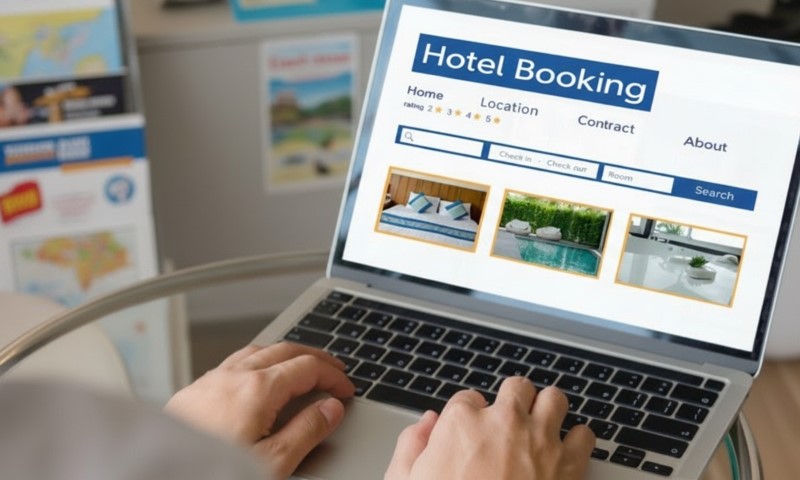User browsing hotel booking website on a laptop